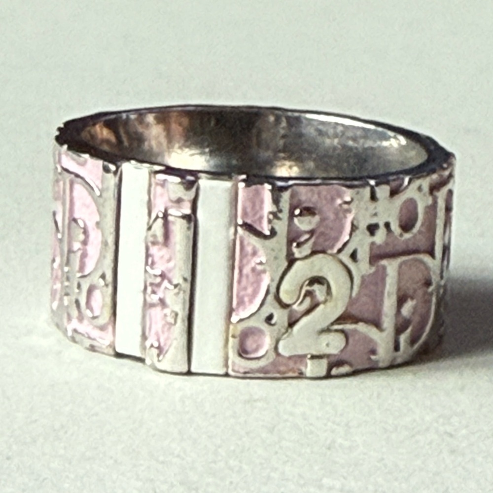 Dior Silver and Pink Ornate Ring